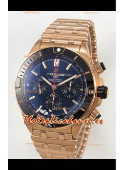 Breitling Chronomat Super Clone B01 42 Reloj Edición Suiza Caja Oro Rosado Dial Azul 