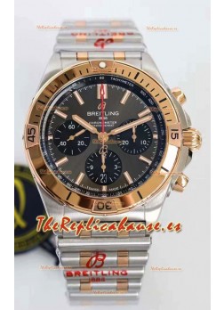 Breitling Chronomat B01 42 Reloj Réplica a Espejo 1:1 Edición Acero 904L en 2 Tonos de Oro Rosado con Dial Gris