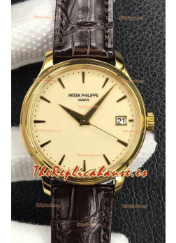 Patek Philippe Calatrava 5227J-001 Dial Amarillo Pálido Reloj Réplica Suizo a Espejo 1:1 Caja Oro Amarillo