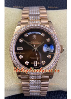 Rolex Day Date Presidential M128345rbr-0041 Reloj Oro Rosado 18K 36MM - Dial Marrón Calidad a Espejo 1:1