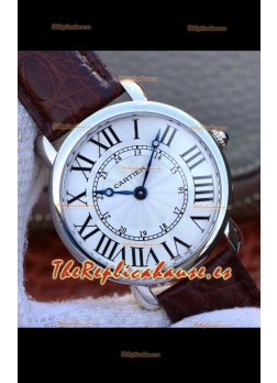 Ronde De Cartier Reloj Réplica Suizo - Dial Blanco en Correa de Piel