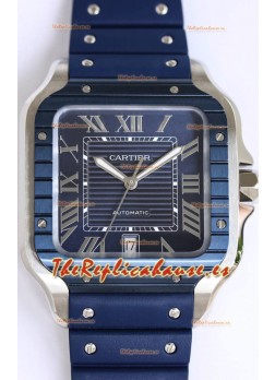 Santos De Cartier Réplica Suiza a 1:1 Bisel DLC Azul Reloj  40MM - Correa de Goma