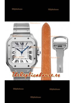 Cartier "Santos De Cartier" Mens XL Reloj Réplica a Espejo 1:1 Caja en Acero Inoxidable - Bisel Blanco