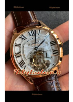 Drive De Cartier Oro Amarillo Tourbillon Super clone Reloj Réplica en Dial Blanco 