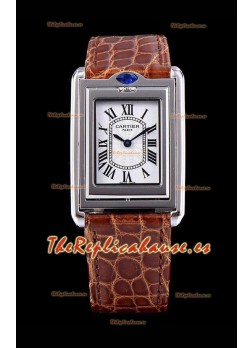 Cartier Tank Reversible Reloj Réplica Cuarzo Suizo en Caja Acero - Correa Marrón