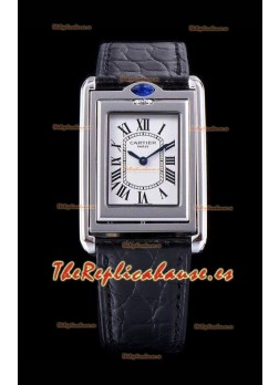 Cartier Tank Reversible Reloj Réplica Cuarzo Suizo en Caja Acero - Correa Negra