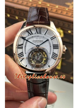 Drive De Cartier Rose Gold Tourbillon Super clone Reloj Réplica en Dial Blanco 