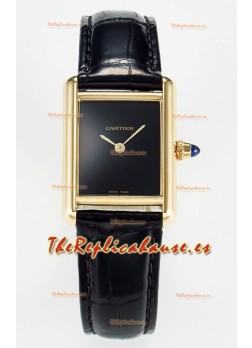 Tank Must Cartier Super Clone Edition 29MM Reloj en Caja Oro Amarillo Dial Negro 