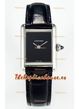 Tank Must Cartier Super Clone Edition 29MM Reloj en Caja Acero Dial Negro 