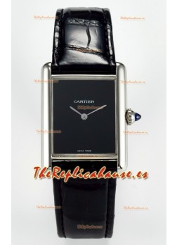 Tank Must Cartier Super Clone Edition 33.7MM Reloj en Caja Acero Dial Negro 