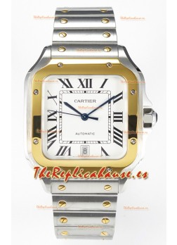 Cartier Santos De Cartier Two Tone Acero 904L Dial Blanco Reloj Super Clone Replica 40MM 