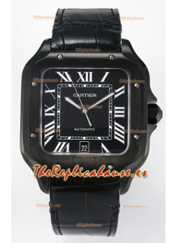 Cartier Santos De Cartier Dial Acero Negro Revestido DLC Reloj Super Clone Replica 40MM