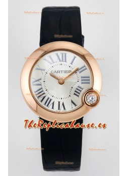 Ballon Blanc De Cartier Reloj Super Clone 30MM en Caja Oro Rosado Correa Negra