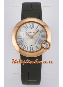 Ballon Blanc De Cartier Reloj Super Clone 30MM en Caja Oro Rosado Correa Verde