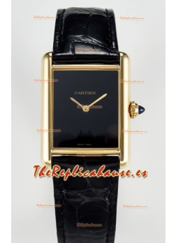 Tank Must Cartier Super Clone Edition 33.7 Reloj en Caja Oro Amarillo Dial Negro