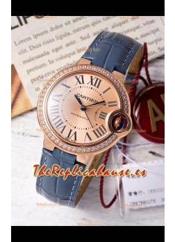 Ballon De Cartier Suizo Automático Dial Oro Calidad Espejo 33MM en Chapado Oro Rosado