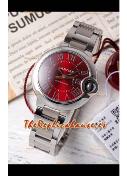 Ballon De Cartier Suizo Automático Dial Rojo Calidad Espejo 33MM en Acero Inoxidable 