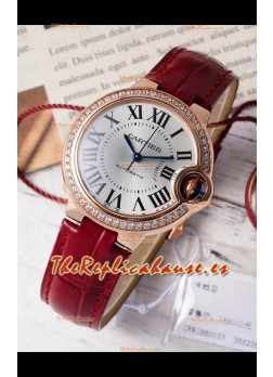 Ballon De Cartier Reloj Suizo Automático Dial Plateado Calidad Espejo 33MM chapado en Oro Rosado