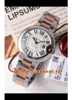 Ballon De Cartier Reloj Suizo Automático Dial Blanco Calidad Espejo 33MM Caja de Dos Tonos