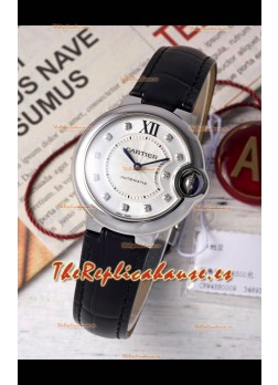 Ballon De Cartier Reloj Suizo Automático Dial Blanco Calidad Espejo 33MM en Acero Inoxidable 