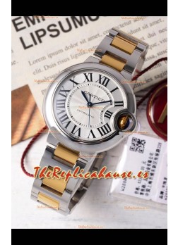 Ballon De Cartier Reloj Suizo Automático Dial Blanco Calidad Espejo 33MM Caja de Dos Tonos