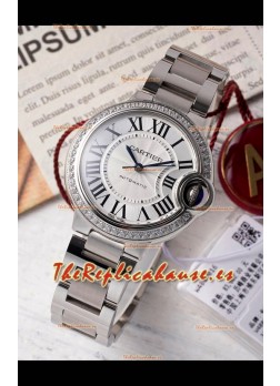 Ballon De Cartier Suizo Automático Calidad Espejo 1:1 33MM en Caja Acero Bisel Diamantes