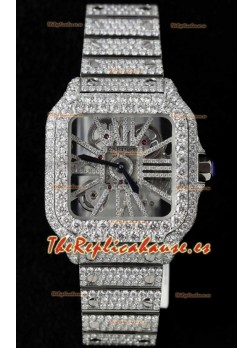 Santos De Cartier Watch in Skeleton Dial - MOSSANITES Paved Edition Reloj Réplica Suizo