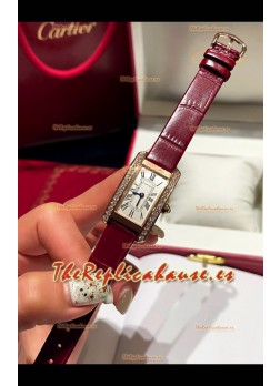 Cartier Tank Americaine Ladies Reloj Cuarzo Suizo Réplica Espejo 1:1 Caja Oro Rosado