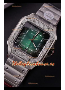 Cartier Santos De Cartier Acero 904L Dial Verde Super Clone Reloj Réplica 40MM