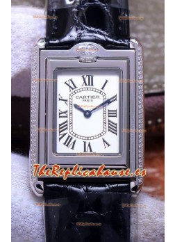 Cartier Tank Reversible Reloj Réplica Cuarzo Suizo en Caja Acero - Correa Negra