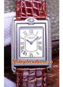 Cartier Tank Reversible Reloj Réplica Cuarzo Suizo en Caja Acero - Correa Marrón