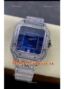 Cartier "Santos De Cartier" Dial Azul Acero 904L Réplica a Espejo 1:1 - 40MM - Diamantes Genuinos
