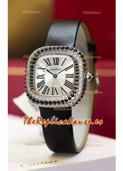 Reloj Coussin De Cartier Acero Reloj Réplica Suizo Correa Negra