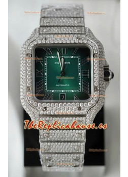 Reloj Santos De Cartier Dial Verde Edición Pavimentado MOISSANITAS Reloj Réplica Suizo