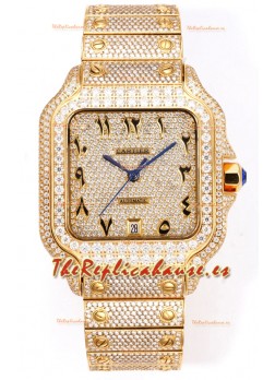 Cartier "Santos De Cartier" Oro Amarillo W/ Dial Diamantes Árabe Réplica Espejo 1:1 - 40MM - Diamantes Genuinos