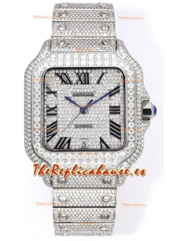 Cartier "Santos De Cartier" Acero Inoxidable W/ Diamantes Dial Romano Réplica Espejo 1:1 - 40MM - Diamantes Genuinos
