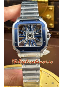 Santos De Cartier Reloj Super Clone Dial Skeleton Caja Acero Cepillada