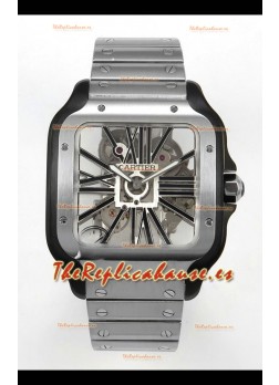 Santos De Cartier Reloj Super Clone en Dial Skeleton Cepillado Revestimiento DLC Coated Caja Acero