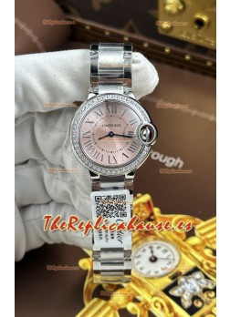 Ballon De Cartier Cuarzo Suizo Calidad Espejo 1:1 33MM en Caja Acero Dial Rosado