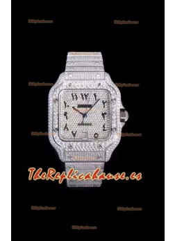 Santos De Cartier Reloj Réplica Suizo con Diamantes Incrustados en el Dial y Caja de Acero - 40MM