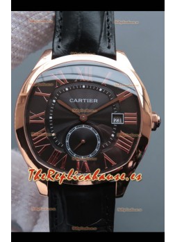 Drive De Cartier Reloj Réplica a espejo 1:1 Chapado en Oro Rosado - Dial Marrón Brown