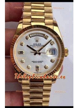 Rolex Day Date 36MM Oro Amarillo M128238 Dial Blanco Madre Perla Reloj Réplica a Espejo 1:1