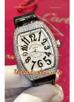 Franck Muller V32 Cuarzo Suizo Mossanite Reloj Réplica 1:1 36MM Numerales Negro