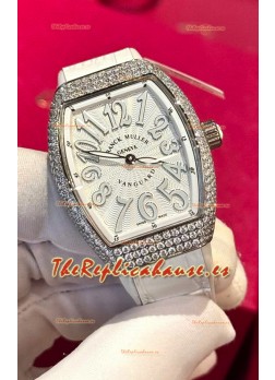 Franck Muller V32 Cuarzo Suizo Mossanite Reloj Réplica 1:1 36MM Numerales Blanco