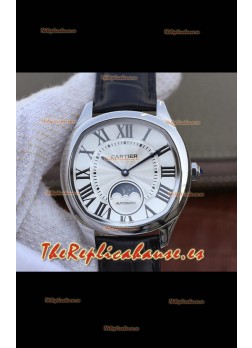 Drive De Cartier Reloj Réplica a espejo 1:1 Edición Moonphase  en Acero Inoxidable - Dial Blanco