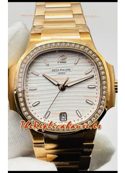 Patek Philippe Nautilus 7118/1200R-001 35MM Reloj Réplica Suizo a espejo 1:1 en Oro Amarillo Dial Blanco
