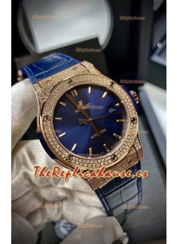 Hublot Classic Fusion Diamonds Rose Gold Steel Dial Azul Reloj Réplica Suizo 1:1 Calidad Espejo