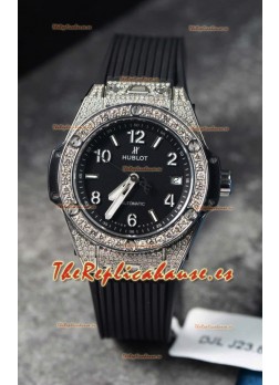 Hublot Big Bang One Click Caja Pavimentada de Moissanitas Reloj Réplica Suizo Dial Negro