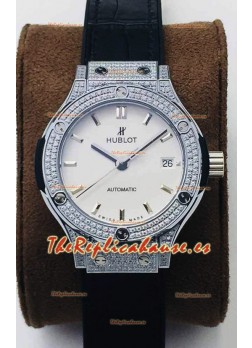 Hublot Classic Fusion Diamonds Acero Dial Blanco 38MM Reloj Réplica Suizo Calidad Espejo 1:1