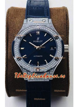 Hublot Classic Fusion Diamonds Acero Dial Azul 38MM Reloj Réplica Suizo Calidad Espejo 1:1